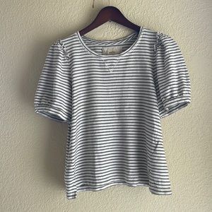 Maeve by Anthropologie, size medium white and green striped shirt, puffed sleeve